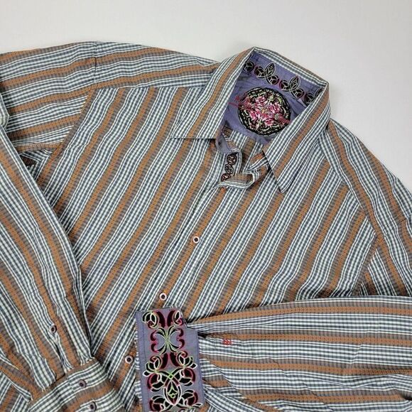 Robert Graham Button Up Men’s Shirt sz L Long Sleeve Embroidered Purple Orange - Picture 1 of 10